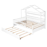 Full Size Wooden House Bed With Twin Trundle And Shelves - Omega Lifestyles