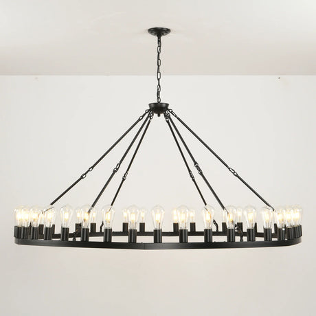 Matte Black Wagon Wheel 30-Light Metal Chandelier - Omega Lifestyles