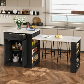 Extendable Black Kitchen Island With Storage Cabinet - Omega Lifestyles
