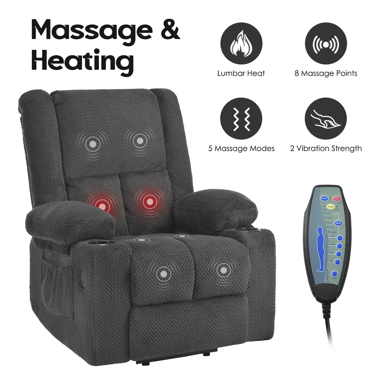 Power Lift Massage Heat Recliner Chair With USB Ports - Omega Lifestyles