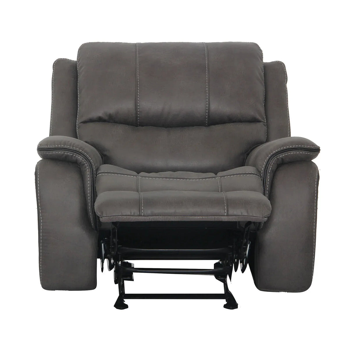 Transitional Dark Gray Fabric Pillow Top Glider Recliner - Omega Lifestyles