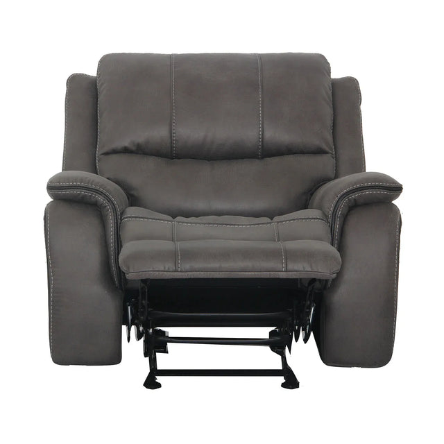 Transitional Dark Gray Fabric Pillow Top Glider Recliner - Omega Lifestyles