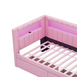 Twin Pink Upholstered Platform Bed Frame With USB Ports And LED - Omega Lifestyles