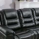 3 Seater Manual Recliner Chair With Cup Holders Black PU - Omega Lifestyles