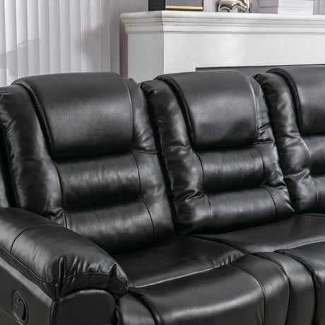 3 Seater Manual Recliner Chair With Cup Holders Black PU - Omega Lifestyles
