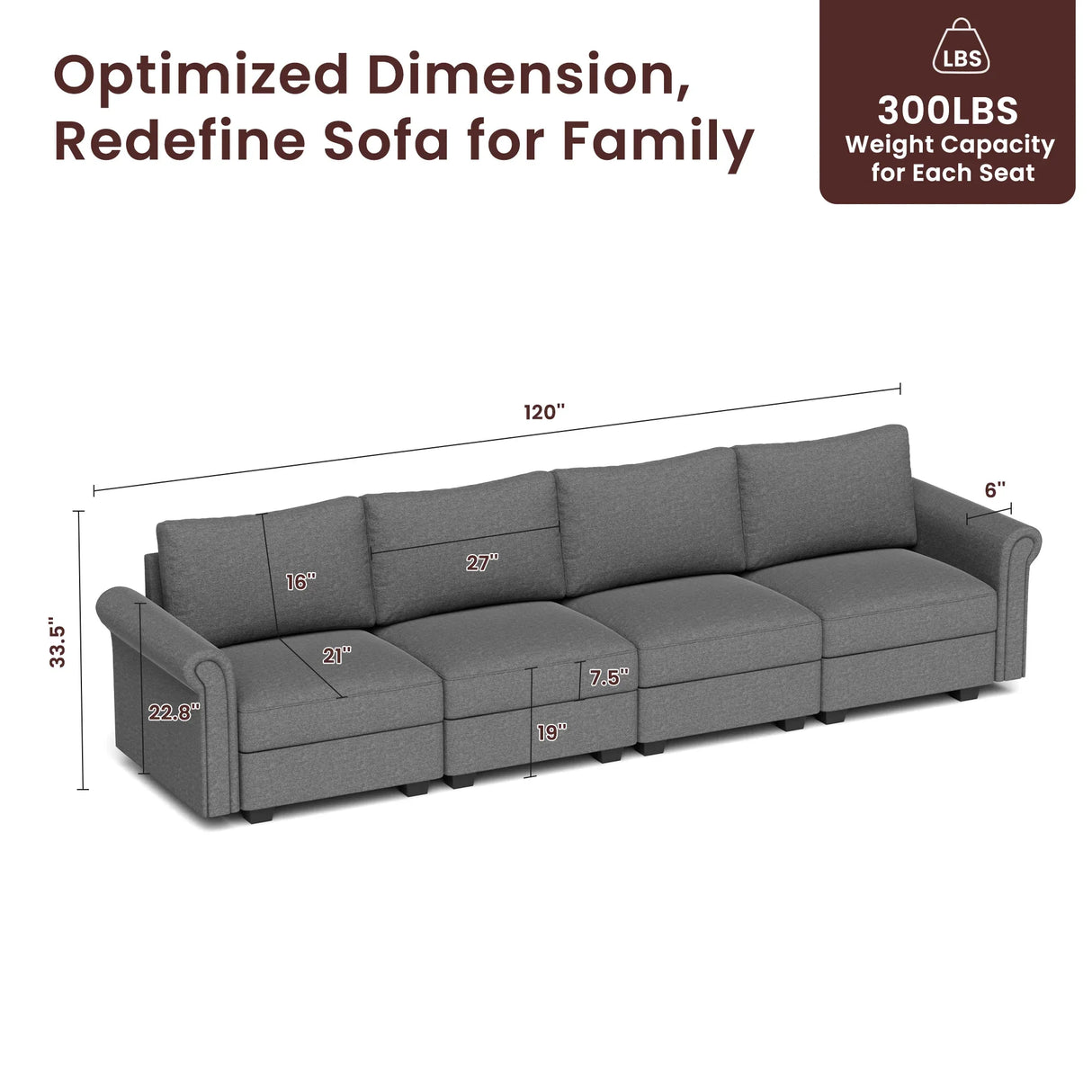 Modular 4-Seater Memory Foam Upholstered Sectional Sofa - Omega Lifestyles