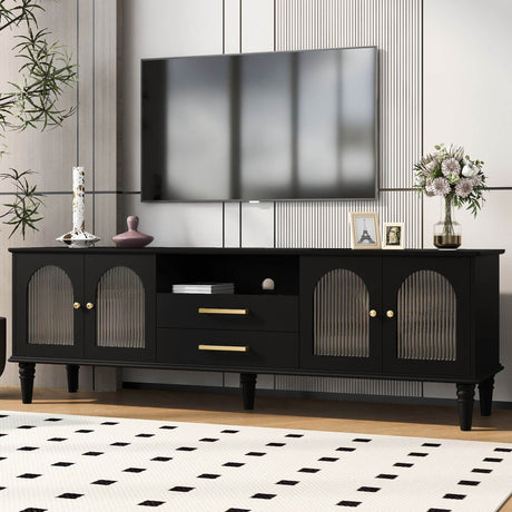 Retro Black MDF TV Stand With Drawers And Cabinets - Sleep Galleria