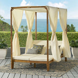 Teak Wood Outdoor Daybed With Water-Resistant Curtains