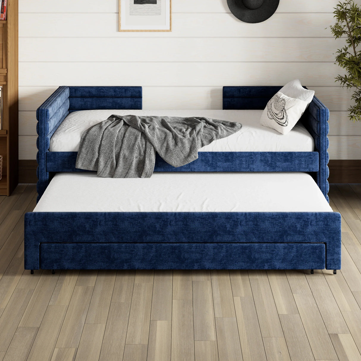 Twin Upholstered Daybed With Trundle And Storage Drawers - Omega Lifestyles