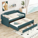 Twin Linen-Blend Upholstered Daybed With Trundle And Drawers - Omega Lifestyles
