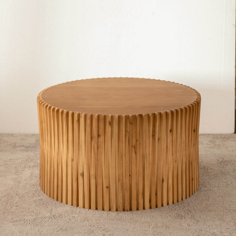Vintage Style Natural Wood 2-Piece Round Coffee Table Set - Sleep Galleria