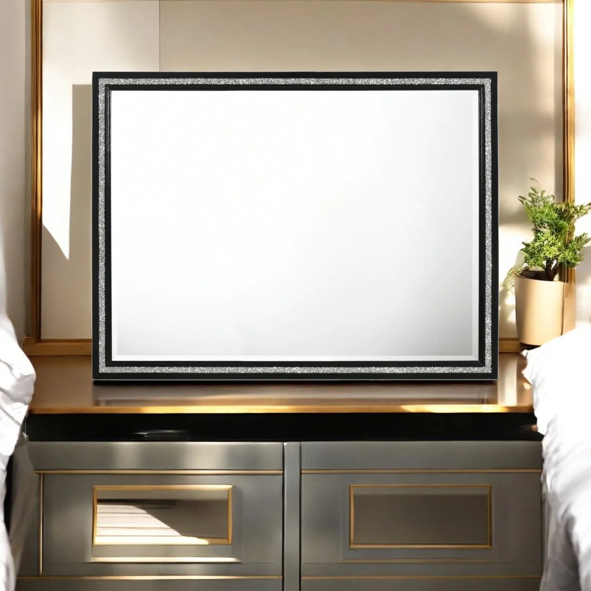 Beveled Edge Black Synthetic Wood Dresser Mirror - Omega Lifestyles