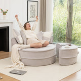 Modern Gray Chenille Barrel Accent Chair With Ottoman - Omega Lifestyles