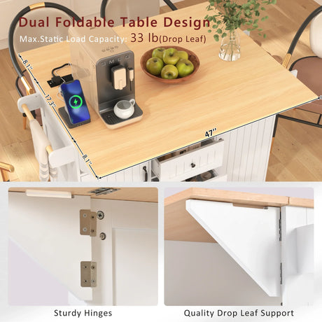 Folding Kitchen Island Cart With Power Outlet and Storage - Omega Lifestyles