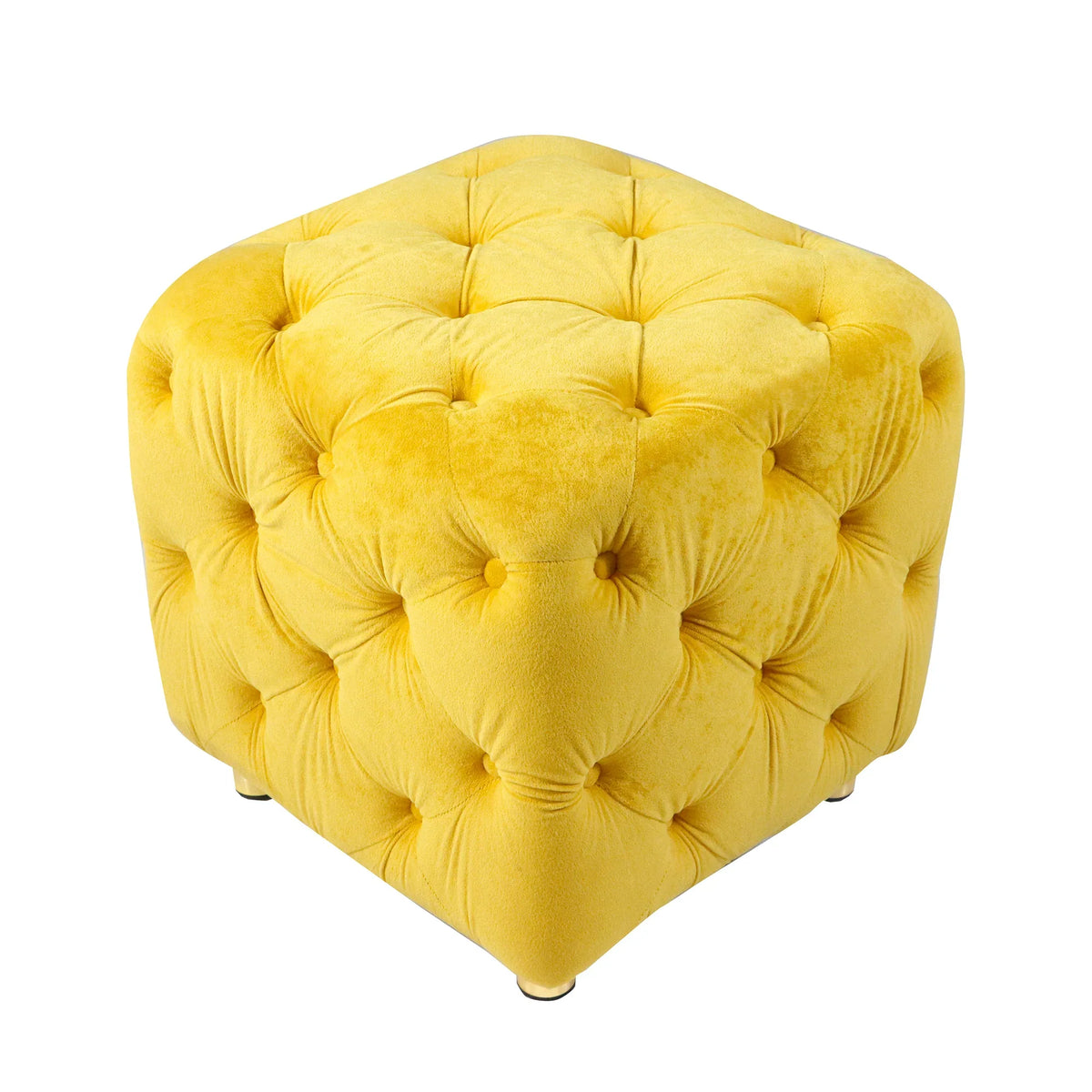 Yellow Velvet Dice-Shaped Storage Ottoman With Foam Seat - Omega Lifestyles