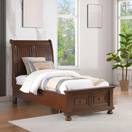 Twin Cherry Wood Platform Bed With Storage Drawers - Omega Lifestyles