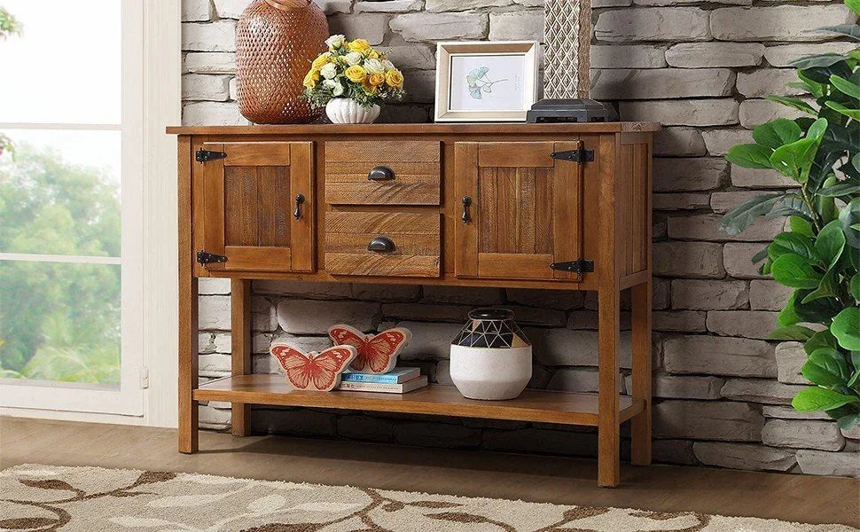 48-Inch Solid Pine Wood Retro Style Console Table - Omega Lifestyles