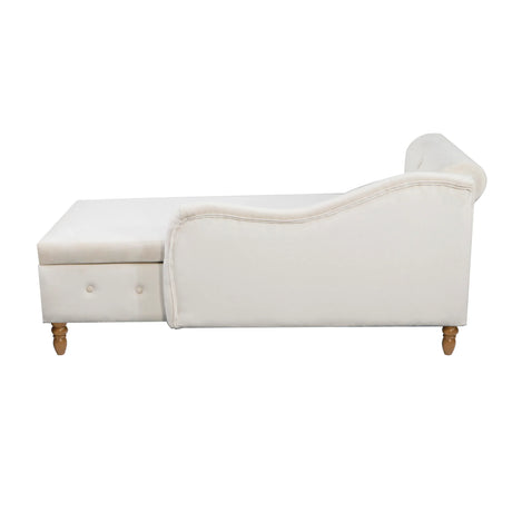 Beige Velvet Classic Storage Chaise Lounge Chair - Omega Lifestyles