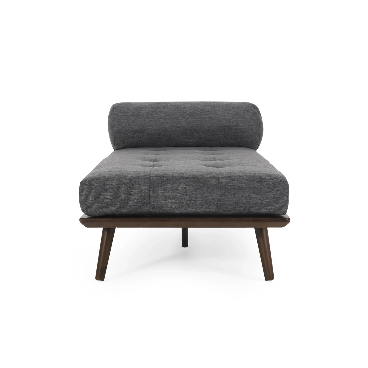 Mid-Century Button-Tufted Charcoal Fabric Chaise Lounge - Omega Lifestyles