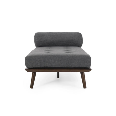 Mid-Century Button-Tufted Charcoal Fabric Chaise Lounge - Omega Lifestyles