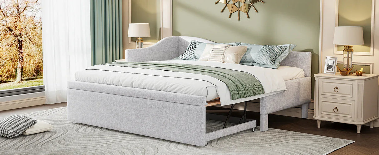 Twin Upholstered L-Shaped Daybed With Pop-Up Trundle - Omega Lifestyles