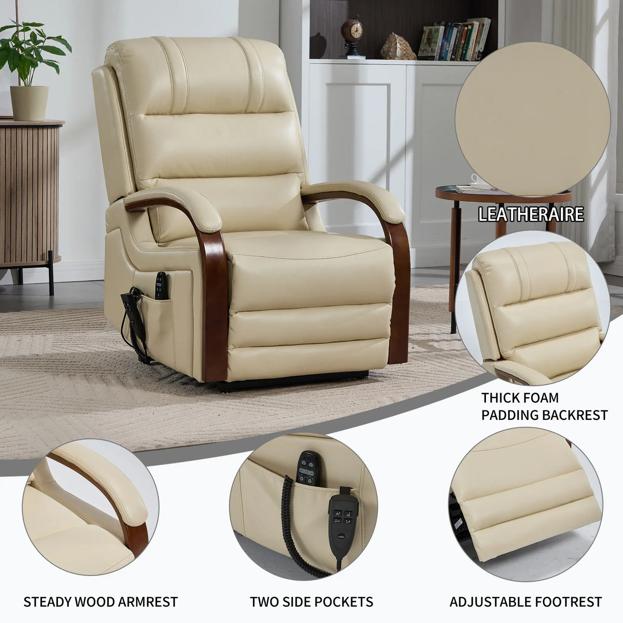 Power Beige Faux Leather Dual Motor Massage Recliner Chair - Omega Lifestyles