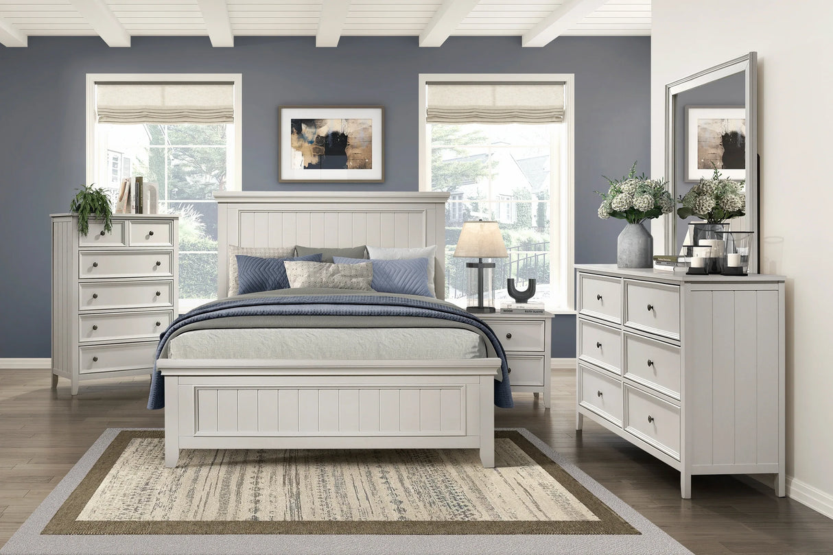 Queen Farmhouse White Wood Panel Bed Frame - Omega Lifestyles
