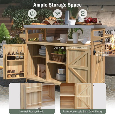 Farmhouse Solid Fir Wood Outdoor Kitchen Island Cart - Omega Lifestyles