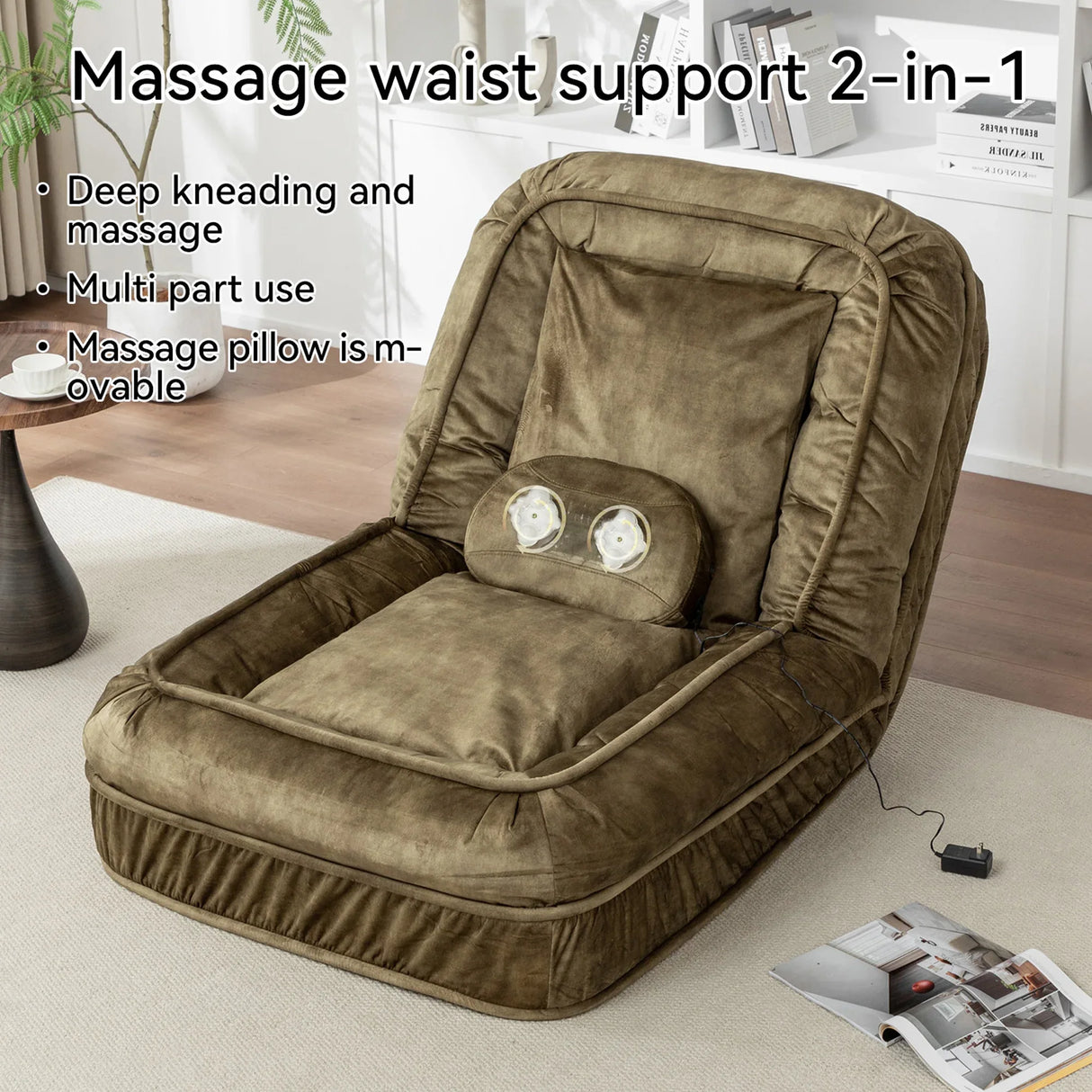 Adjustable Velvet Upholstered Floor Sofa With Massage Pillow - Omega Lifestyles