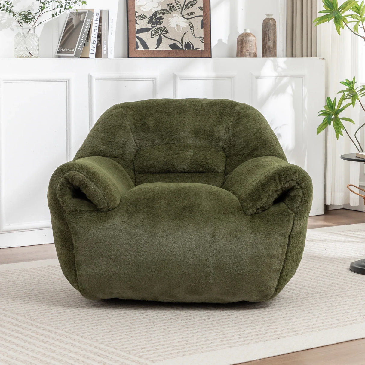Faux Fur Comfy Bean Bag Chair With Back Support Green - Omega Lifestyles
