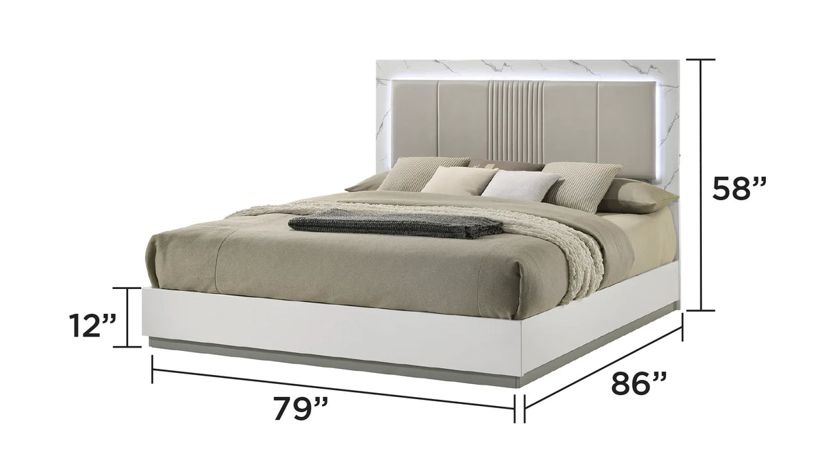 Modern White Lacquer Wood King Bed Frame With LED Lighting - Omega Lifestyles