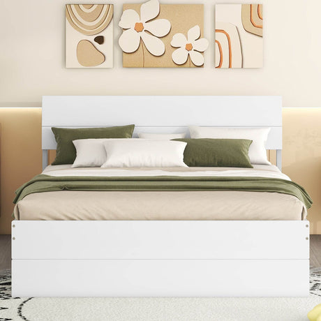 Modern Full White High Gloss Bed Frame With Trundle - Omega Lifestyles