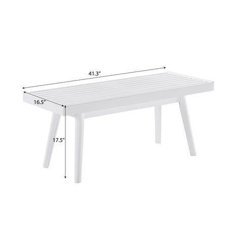 Solid Wood Slatted White Farmhouse Style Wooden Bench - Omega Lifestyles