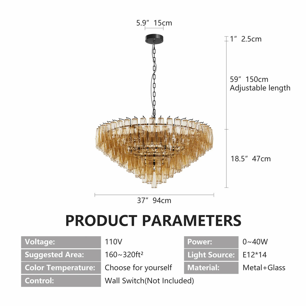 Modern Round 37-Inch Smoke Glass Dimmable Chandelier - Omega Lifestyles