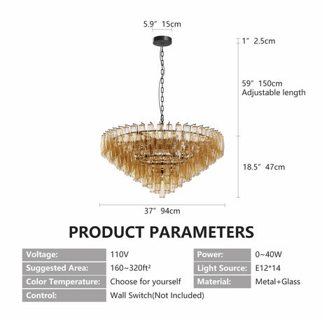Modern Round 37-Inch Smoke Glass Dimmable Chandelier - Omega Lifestyles
