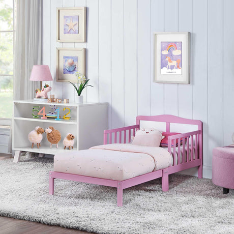 Solid Wood Pink Toddler Bed With Safety Rails - Omega Lifestyles