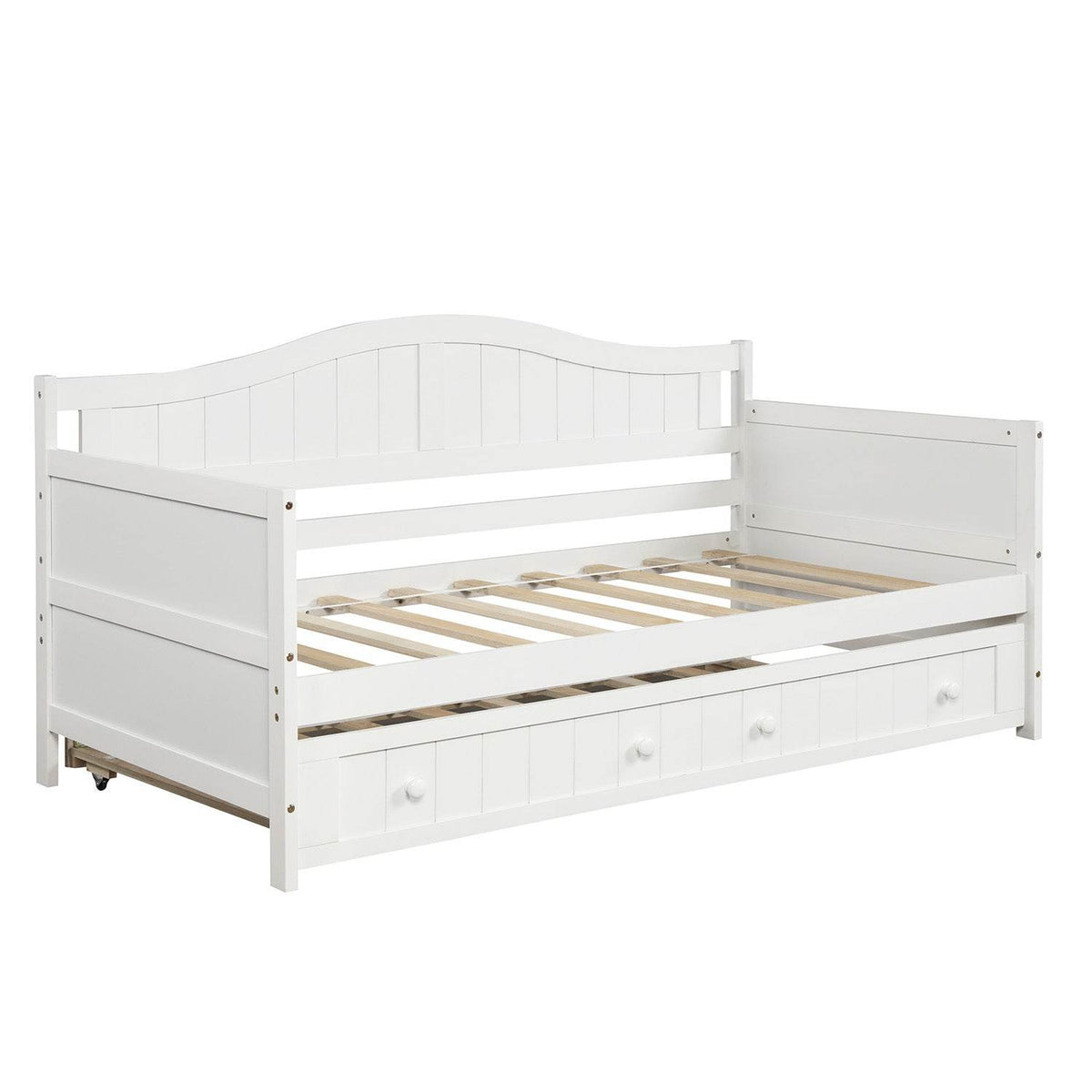 Twin White Solid Wood Cottage Style Daybed With Trundle - Omega Lifestyles