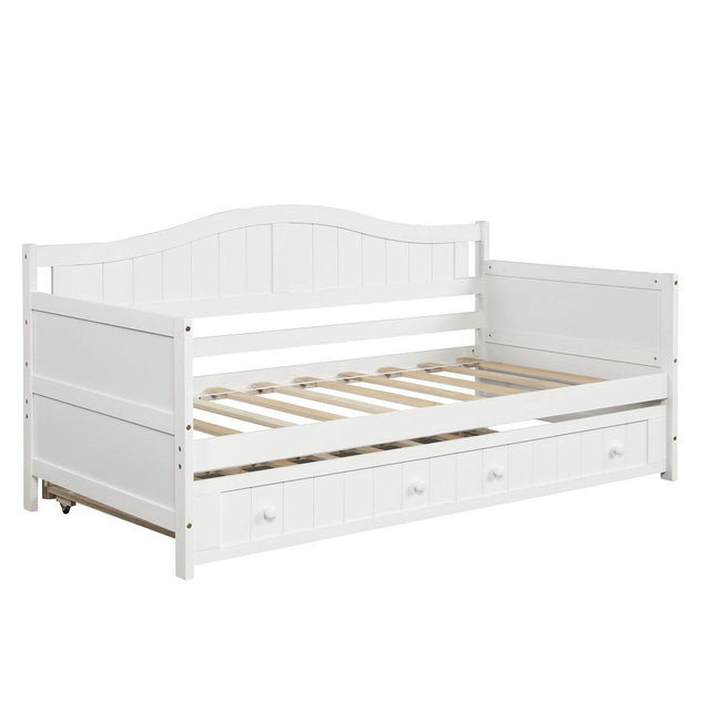 Twin White Solid Wood Cottage Style Daybed With Trundle - Omega Lifestyles