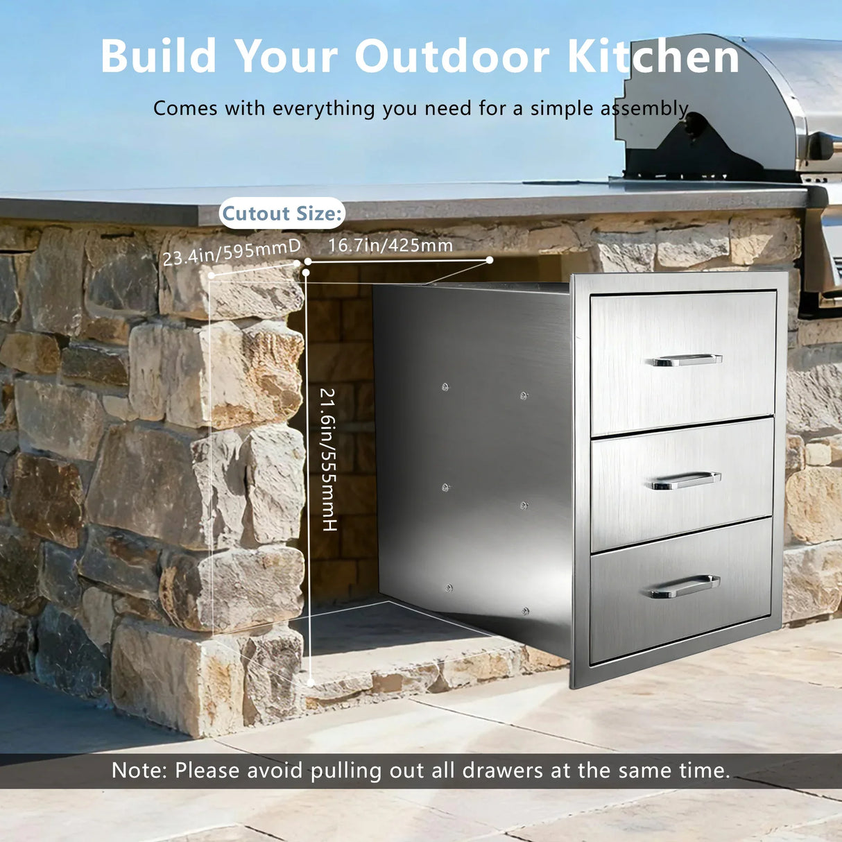Stainless Steel Outdoor Kitchen Triple Drawer Cabinet - Omega Lifestyles