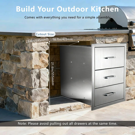 Stainless Steel Outdoor Kitchen Triple Drawer Cabinet - Omega Lifestyles