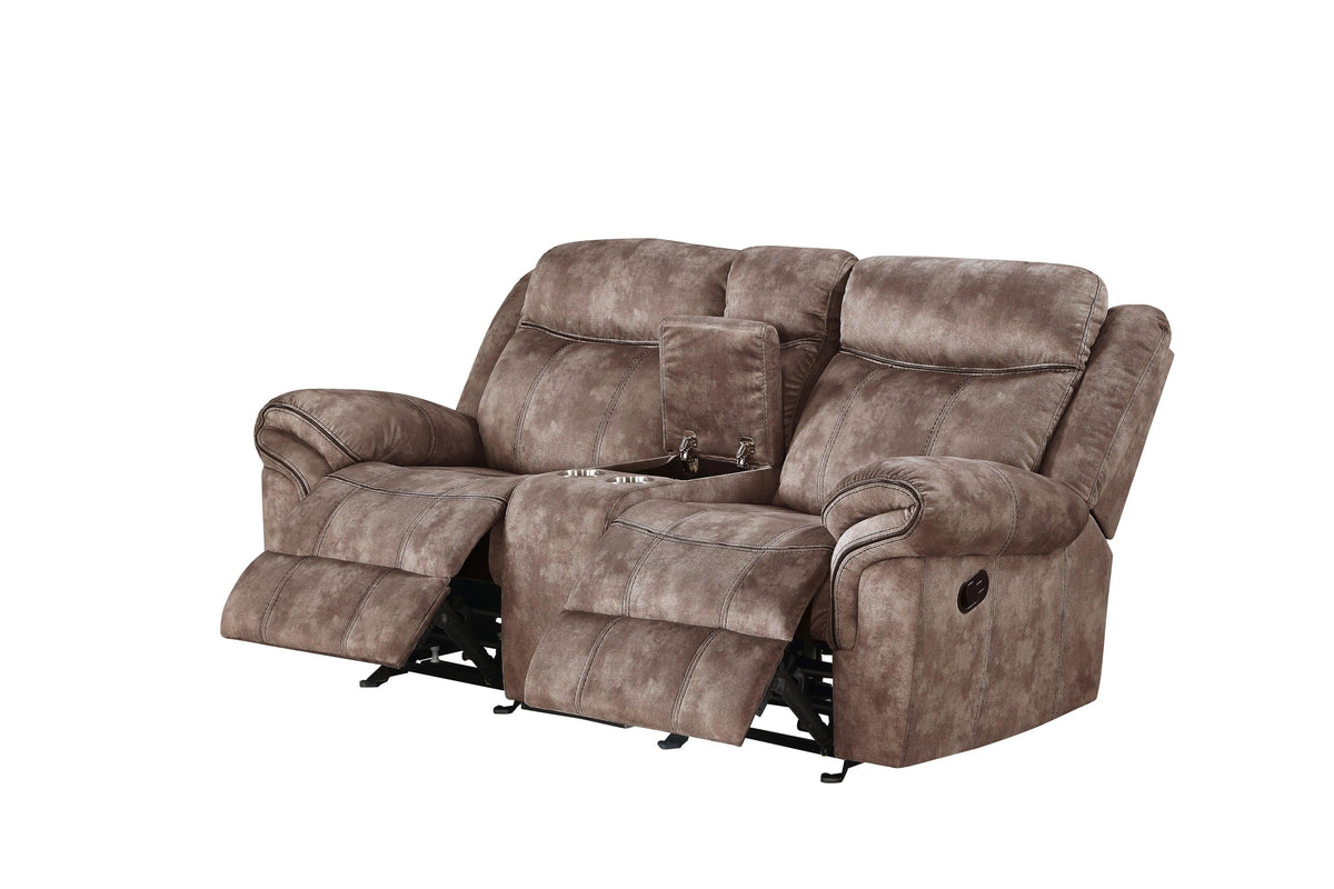 Chocolate Velvet Recliner Loveseat With USB Port Console - Omega Lifestyles