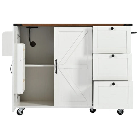 Farmhouse Kitchen Island Cart With Power Outlet - Omega Lifestyles