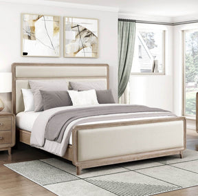 Modern Queen Upholstered Beige Chenille Wood Bed Frame - Omega Lifestyles