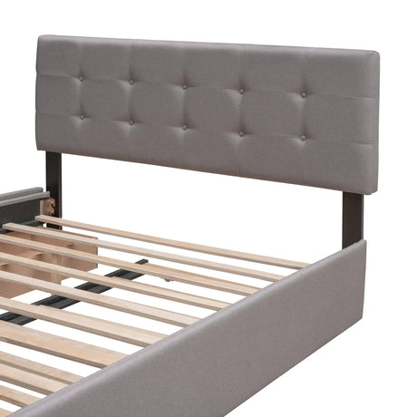 Upholstered Platform Bed With Drawers And Twin XL Trundle - Omega Lifestyles