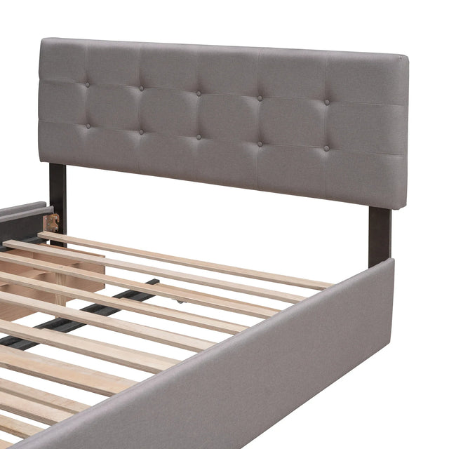 Upholstered Platform Bed With Drawers And Twin XL Trundle - Omega Lifestyles