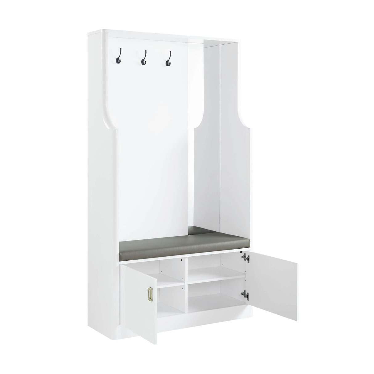 Contemporary White Upholstered Hall Tree With Storage Bench - Omega Lifestyles