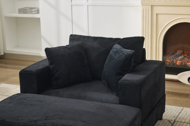 Corduroy Upholstered Chaise Lounge Chair With Ottoman - Omega Lifestyles