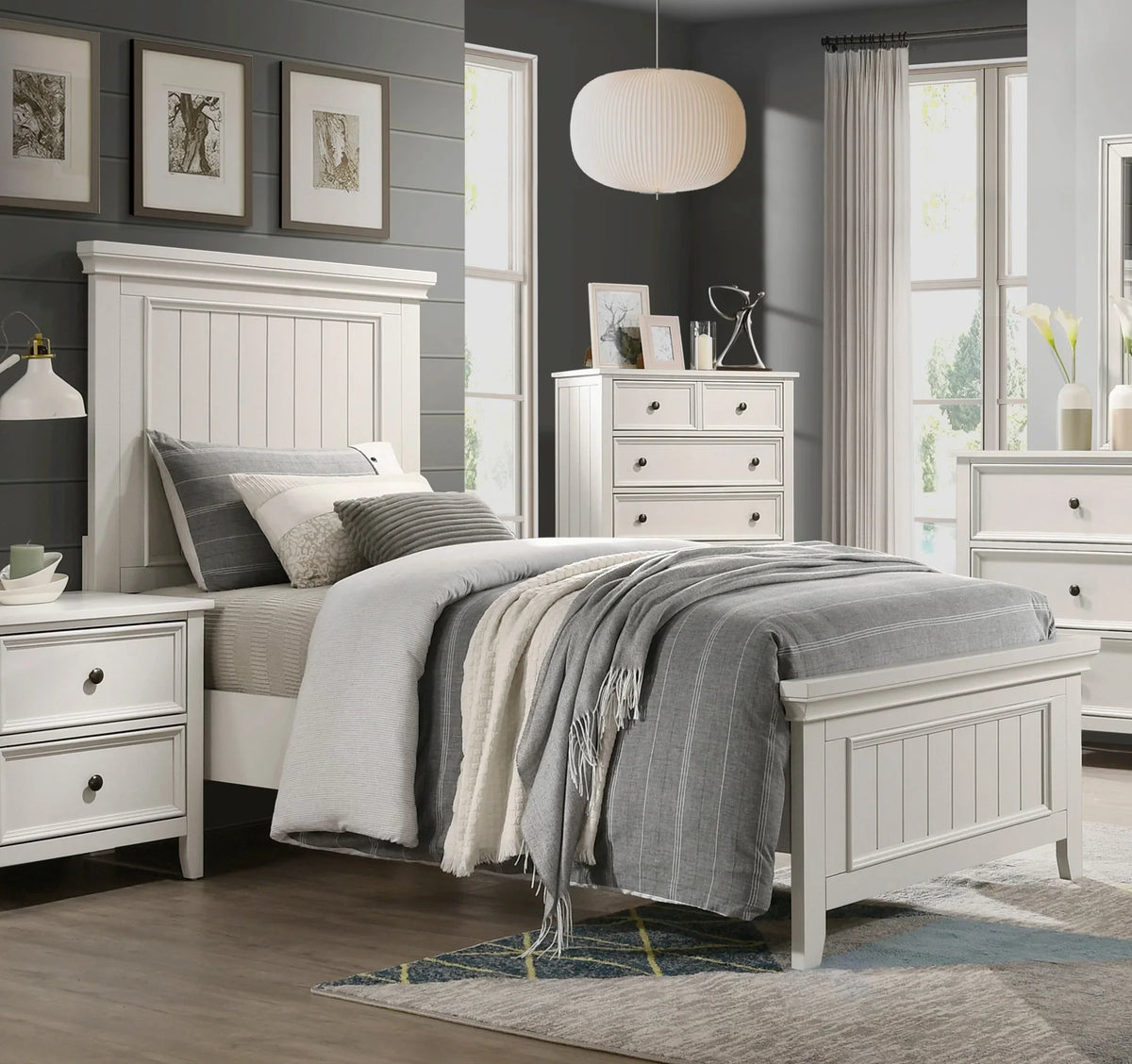 Twin Farmhouse White Wood Panel Bed Frame - Omega Lifestyles