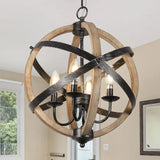 Farmhouse 4-Light Height Adjustable Wood Metal Chandelier - Omega Lifestyles