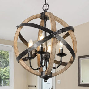 Farmhouse 4-Light Height Adjustable Wood Metal Chandelier - Omega Lifestyles
